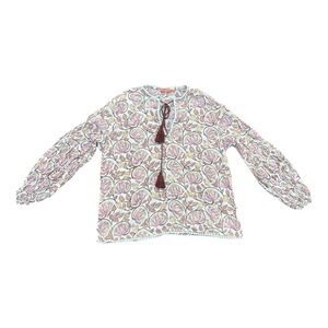 Oliphant Matera Top Balloon Sleeve Tie Pink Floral Peasant Hippie Boho Size XL